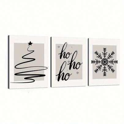 Arte en lienzo enmarcado en madera - Diseño de copos de nieve y árboles, decoración de pared resistente al agua para sala de estar, dormitorio, oficina y talla grande, decoración navideña 1004017769