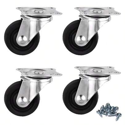 4 Pack 1 Swivel Caster Wheels Rubber Base With Top Plate Bearing, Small Casters Trolley Wheels 4