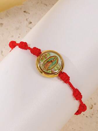 1 buc Brățară țesută Fecioara Maria Guadalupe – Brățară catolică de rugăciune cu mărgele colorate și pandantiv religios, perfectă pentru cadou de petrecere și brățară de rugăciune