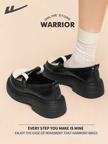 WARRIOR Warrior Ladies' Small Leather Shoes Casual And Fashionable With Thick Soles That Increase Comfort Versatile And Retro British Style Loafers Applicable Throughout The Year Wear-Resisting All-Day Wear
