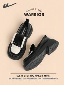 WARRIOR Warrior Ladies' Small Leather Shoes Casual And Fashionable With Thick Soles That Increase Comfort Versatile And Retro British Style Loafers Applicable Throughout The Year Wear-Resisting All-Day Wear