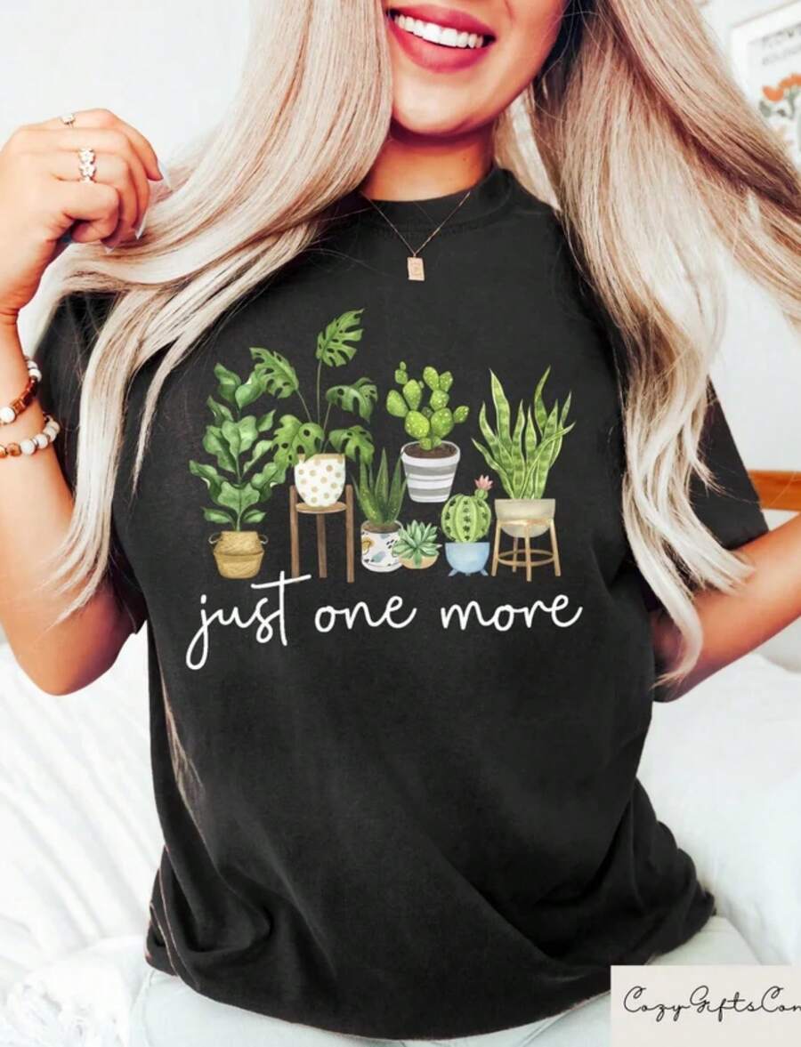 Just One More Shirt, Plant Lady Sweatshirt, Just One More Plant Shirt, Crazy Plant Lady Tee, Gardening Sweater, Plant Mom, Plant Lover Gift - màu đen - Xem 1