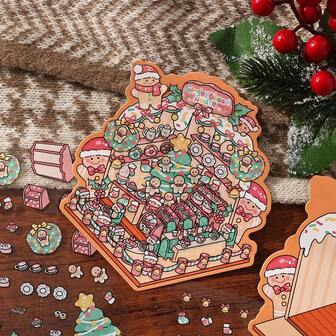 3D Miniature Christmas Night Scene Sticker, Cartoon Miniature Scene Sticker, Cross-Border Christmas Sticker, Small House Sticker