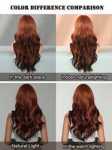 AKAKO 24 Inch Dark Orange Long Wavy Wig With Curtain Bangs, High Quality Heat-Resistant Fiber Synthetic Wave Curly Hair Wig, Gorgeous Goth Style Costume Wigs For Women Halloween Party Masquerade Ball,Music Festivals & Carnival Use - 薑色 - 查看 8