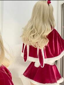 圣诞披风天鹅绒兔耳朵欧美连帽夏季红色披风圣诞节服饰配饰开衫 - 兔子 - 查看 4