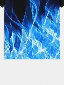 Tricou bărbătesc mărime mare, la modă, cu imprimeu digital strălucitor cu flacără, material din poliester, casual și elegant