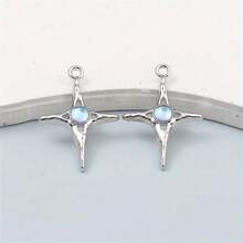 6/12/24/36 pezzi Ciondoli in lega a forma di croce, luna e stella con gemme incastonate dall'effetto arcobaleno - Decorazioni celesti adatte per la creazione di gioielli fai-da-te, collane, bracciali, portachiavi - Forniture artigianali e regali durevoli per artigiani, gioielli a tema luna