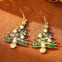 2 piezas Pendientes de árbol de Navidad lindos para mujeres, pendientes de estrella de Navidad de moda, regalo de joyería brillante para familiares y amigos