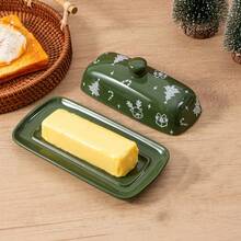 1pc Christmas Butter Dish With Lid For Countertop, Rectangular Covered Butter Keeper With Christmas Tree And Gingerbread Man Design, Butter Holder Container For Xmas Party Decor & Supply, Perfect Christmas Gift - Multicolor - View 8