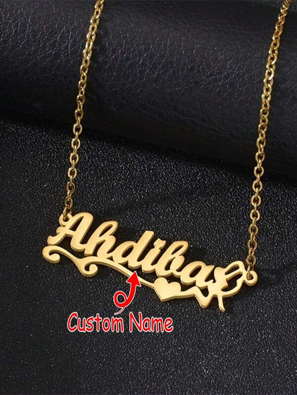 Collar personalizado con nombre, colgante de corazón de acero inoxidable, collar con colgante de placa chapada en oro, exclusivo para adolescentes