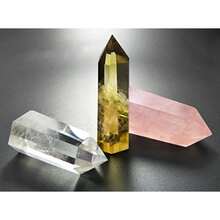 Set Of 3 Healing Crystal Wands Of Rose Quartz Clear Quartz And Yellow Quartz Pointed And Faceted For Healing Reiki Chakra Meditation Therapy Decor