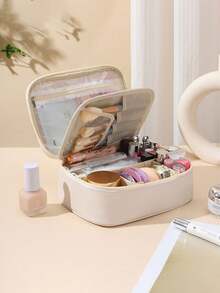 Borsa cosmetica in pelle PU per donna, alta capacità, portatile, di lusso, per celebrità online di alta gamma, borsa per cosmetici e articoli da toeletta, semplicità urbana, buona per conservare i cosmetici, aiuto per lo stoccaggio domestico