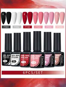6pcs Gel Nail Polish Set, Long-Lasting Low Allergy, UV/LED Soak-Off, Neutral Shiny Red Tones, Alcohol-Free Nail Gel Kit, Suitable For DIY Manicure And Salon Use - 01 - View 3