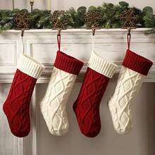 Juego de 4 Piezas de Medias de Navidad en Blanco Marfil y Borgoña, 18 Pulgadas, Extra Grandes, Tejido Retorcido, Regalos y Decoraciones para Fiestas Familiares de Navidad (4 Rojas) - 2 Blanco+2 Rojos 02 - Ver 4