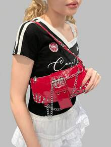 DareSee 铆钉链条单肩包，适合音乐节、Y2K 节、返校季、秋季、圣诞节等场合，是参加派对、搭配圣诞服装、冬季圣诞节礼物的完美之选。