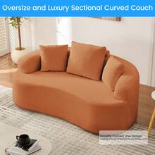 Puremind Minimalist Compact Loveseat Sofa With Chenille Upholstery, No-Assembly Curved Couch For Small Spaces/Apartments - 橘色 - 查看 4