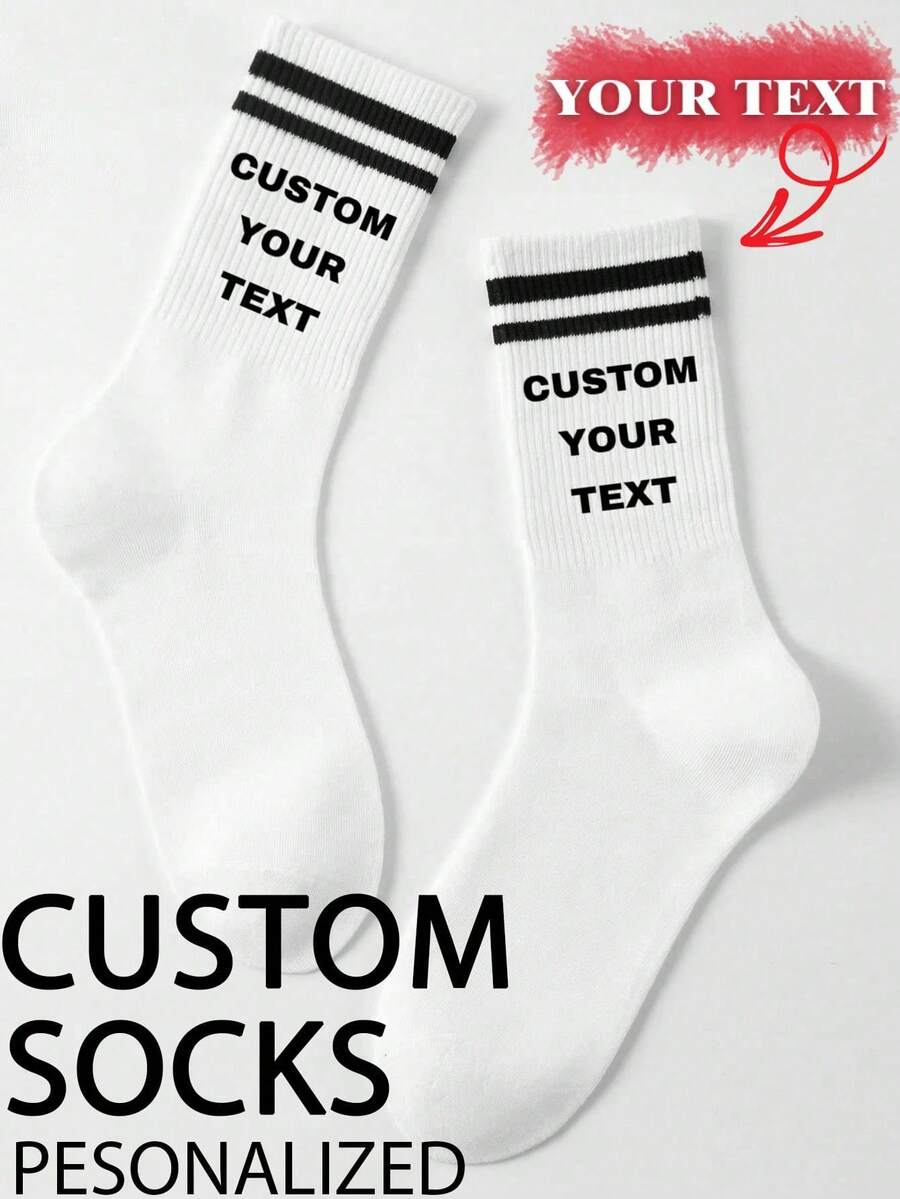 1 Pair Of Custom Personalized Socks, Boat Socks, Customized Name, Text, Logo, Socks With Name, A Pair Of Socks, Personalized Socks, Socks With Your Own Logo, Words On Socks, Anniversary Gift, Valentine'S Day Gift, Birthday Gift, Wedding Gift, Mother'S Day Gift, Father'S Day Gift, Gift For Best Friend, Gift For Mom/Dad, Gift For Girlfriend/Boyfriend, Autumn Socks ,2000s Style - Multicolor - View 1