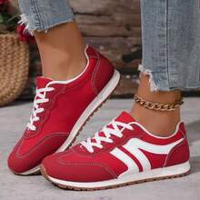 Women's Classic Fashion Comfortable Casual Versatile Lace-Up Lightweight Non-Slip College Style New Sports Shoes - 紅色 - 查看 2