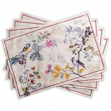Bộ 4 tấm lót bàn mùa xuân, chất liệu polyester theo mùa hè với họa tiết quả mọng, chim và hoa, thích hợp cho các buổi họp mặt gia đình và trang trí ngày lễ. - Nhiều màu - Xem 7