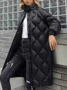 2025 New Women's Padded Coat, Loose Mid-Length Thick Padded Coat, - Black - View 3
