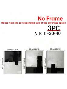 3 Pc/Set Canvas Room Decor Painting, Black And White Abstract Art, Minimalist Design, Home Decor, Friend Gift, Living Room, Bedroom, Office Bar, Wall Decor Art, Waterproof Painting, Printed Art, Unframed, No Frame, Poster - Multicolor - View 8