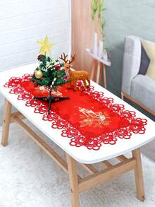 1 Peça Trilho de Mesa de Vela de Natal, Tecido de Cetim de Poliéster de Luxo Europeu, Renda Vermelha Bordada com Recorte Floral Vazado, Adequado para Sala de Estar, Quarto, Mesa de Jantar, Gabinete de TV, Aparador, Cômoda, etc. - Multicolorido - Visão 13