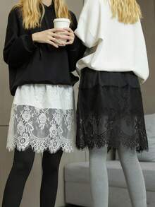 女式韩式分层蕾丝裙，包臀迷你裙高腰裙 - 可调节包臀下摆，可拉伸衬裙，适合日常穿着和百搭服装