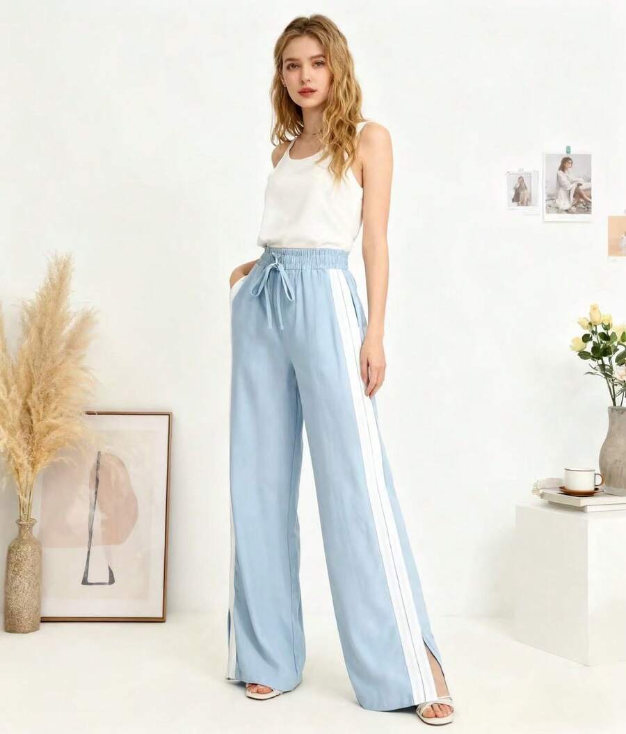 CALÇA  PANTALONA KIARA ELASTICO   MARRANT FEMENINA FASHION - Azul bebê - Visão 1