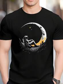 Camiseta de manga corta estampada para hombre de verano - Negro - Ver 2
