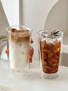 400ml Double Wall Insulated Glass Cup, Transparent High Borosilicate Heat Resistant Coffee Mug, Office Tea Cup, Juice Glass, Suitable For Summer, Alcohol, Matcha, Glass - Clear - View 4