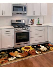 1 szt. Urocza mata kuchenna w stylu wiejskim – wzór kurczaka i słonecznika, zmywalny dywanik wejściowy, odpowiedni do kuchni, jadalni, wystroju wnętrz, wnętrz, dekoracji wiosennych – miękki, antypoślizgowy, łatwy do czyszczenia, trwały, wielofunkcyjny dywanik do miejsc o dużym natężeniu ruchu
