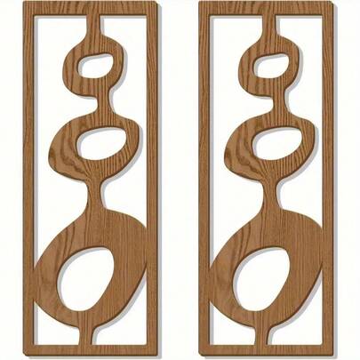 2pcs Modern Wooden Wall Art Panels - Abstract Geometric Design, Warm Brown Finish, Perfect For Living Room Or Bedroom Decor, Rustic Home Accents, Bedroom Decor