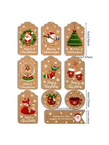 50 piezas de etiquetas de regalo con temática navideña, con diseños de Papá Noel, muñeco de nieve y renos, etiquetas decorativas adecuadas para fiestas de invierno, Año Nuevo y decoración de envoltorios de regalos de Navidad