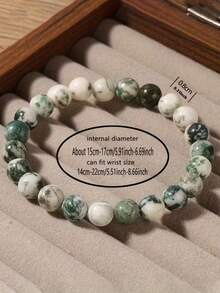 8 毫米天然玛瑙手链，带苔藓纹理 - 淡绿色和白色大理石图案，休闲装饰配件，送给朋友、姐妹、长辈的贴心礼物（九月诞生石），经典哑光饰面，男女通用 - 瑪瑙 - 查看 4