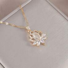 1pc Creative And Elegant Golden Lotus Pendant Necklace, Suitable For Women To Wear At Weddings, Anniversary Parties, Daily Dates, Outings, And Vacations - Multicolor - View 5
