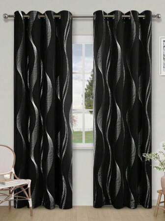 1 件银色压制波浪设计装饰窗帘，防紫外线，适用于客厅、卧室，也可用于万圣节和圣诞节装饰。,房间装饰