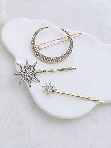 6pcs/3pcs/2pcs/1pc Vintage Stylish Minimalist Faux Pearl & Crystal Star Moon Hair Clips, Suitable For Hair Pins, Headbands, School Supplies Or Faux Pearl Hair Accessories, Side Bangs Clips For Daily, Outdoor, Commute, Party, Travel, Date, Music Festival