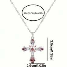 Vintage Gothic Cross Pendant Necklace With Pink And Clear Rhinestones - Vintage Alloy Women's Collarbone Chain, Perfect For Casual Outfits Or Gifts, Cross Necklace - Hồng - Xem 4