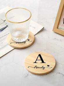 1pc Custom Wooden Coasters, Custom Insulation Pad Creative Base, Pine Coasters With Personalized Logo Name, Ideal Gift For Weddings, Engagements, Family Gatherings, Friends And Family, Can Be Customized With Your Name, Round Placemats, Beverage Coasters - Multicolor - View 2