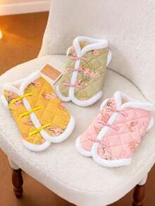 1件宠物保暖背心，狗/猫衣服，冬季中国风复古唐装背心，适合贵宾犬、泰迪、比熊犬等小型犬 - 粉色 - 查看 5