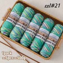 5团/包羊驼毛渐变色纱线，500克高品质多色混纺纱线球，手工DIY材料，适合秋冬季男女时尚礼品，可编织毛衣、围巾、帽子、开衫、手套、打底裤和护膝 - 多种颜色可选 - 彩色羊駝絨 - 查看 28