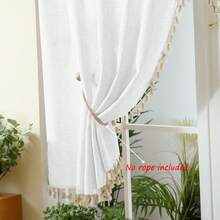 2 Pack Landhausstil weiße Küchengardinen, beige Quasten, Rüschenränder, Gardinenband, verdickter leinenähnlicher Stoff, natürliche Filterung, maschinenwaschbar, einfache elegante Heimfensterdekoration für Küche, Esszimmer, Speisekammer, Café, Geschenkidee