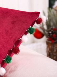 1pc Christmas Decorative Pillow Cover, Colorful Fuzzy Plush Farmhouse Style For Living Room Sofa, Holiday Gift - Burgundy - View 4