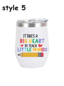 Teacher Appreciation Gift:Stainless Steel 12oz With "Teacher" Print Egg-Shaped Insulated Travel Mug With Lid,Portable Travel Cup,Cold-Retaining Coffee Cup,Eggshell Water Cup,Vacuum Insulated Wine Glasses, All-Season Drinkware - White - View 13