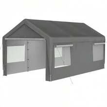 Carport Garage Zelt 3x6m, Grau, Winterfest Mit Roll-Up-Fenster, Abnehmbare Seitenwände Und Dach, Lagerzelt, Stallzelt, Schutzabdeckung Für Auto, SUV, Boot & LKW - 311x593x277 cm - View 10