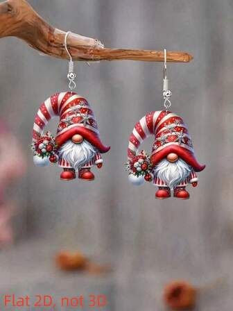 2D 迷人圣诞优雅红色圣诞老人吊坠耳环，精致的设计风格，平面亚克力双面印花，是万圣节、感恩节、圣诞节、情人节、周年纪念、生日、节日的完美礼物，适合度假、派对、日常穿着