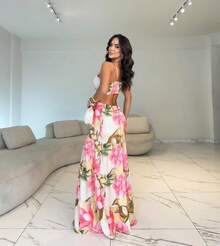 Long Dress Let Floral Fabric Backless / Backless Comfortable Travel Garden Holiday Night All - Nhiều màu - Xem 2