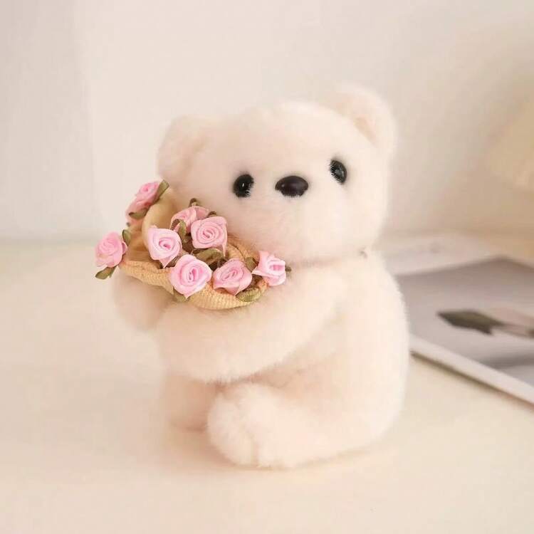 1pc Cute Cartoon Snot Bear Rose Bouquet Plush Teddy Bear Doll Soft Stuffed Doll Holding Rose Bouquet, Rainbow Pony, Brown Bear Plush Doll, Gift For Girlfriend, Best Friend, Birthday, Christmas - Multicolor - View 15