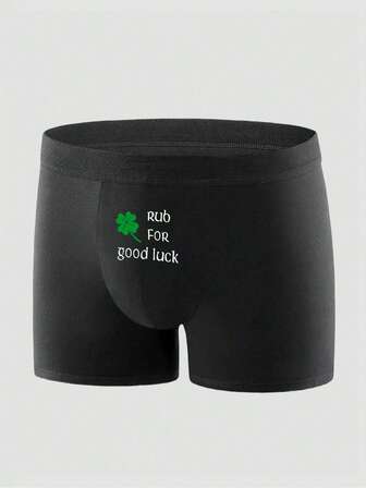 1 Piece Lucky Four - Leaf Clover Printed Boxer Briefs, Soft And Comfortable Shorts, Daily Home Underwear, Suitable For Exercise And Camping, Suitable As A Gift For Boyfriend Or For Personal Use