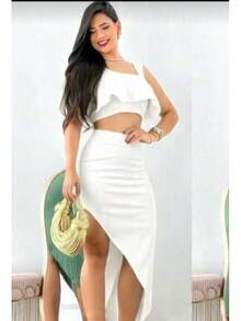 Elegatne Anaruga Skirt And Crop Top Set - Red - View 2